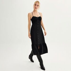 Black Spaghetti-Strap Button-Front Midi Dress NWT